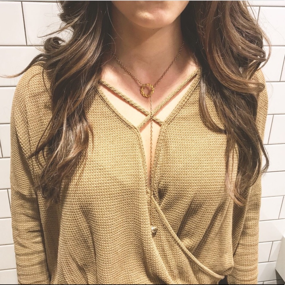 Waffle knit top.